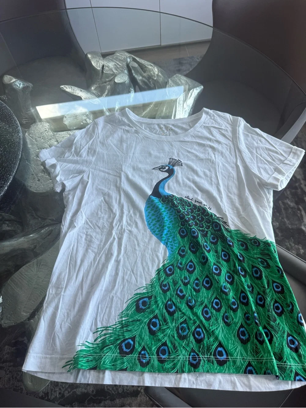 Kate Spade White Tee with Vibrant Peacock Graphic - Picture 2 of 4
